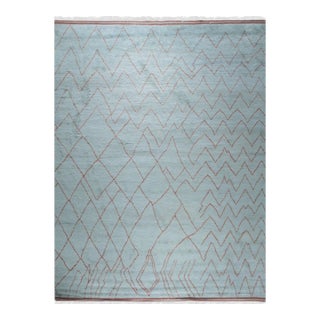 4x8 Isla Moroccan Blue Geometric Modern Hand Knotted Wool Carpet Runner Rug For Sale