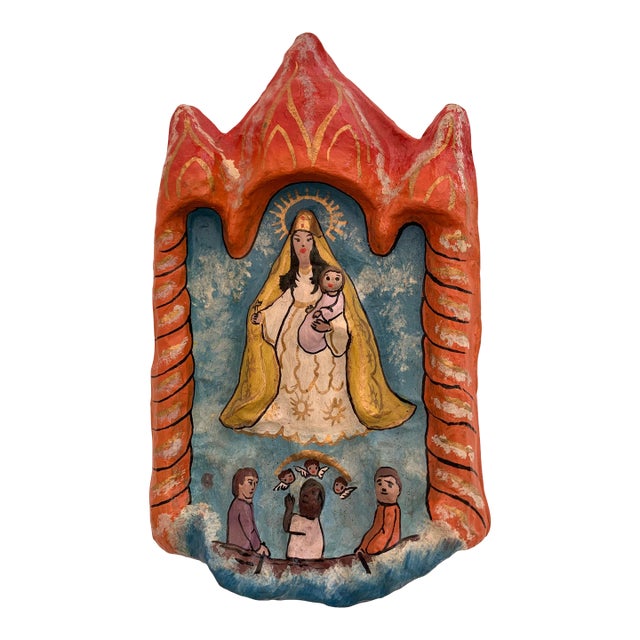 Vintage Our Lady of Charity Paper Maché Wall Plaque For Sale