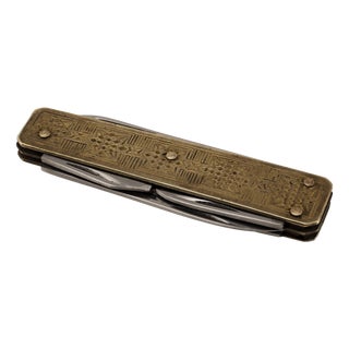 Vintage Art Nouveau Mens Brass Pocket Multi-Tool, 1950s For Sale
