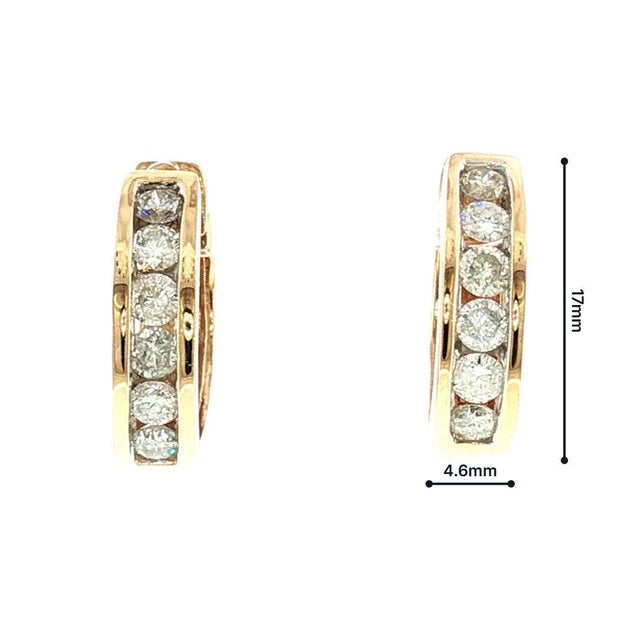Late 20th-Century 14k Yellow Gold Diamond Hinged Hoop Earrings, Pair For Sale - Image 4 of 5
