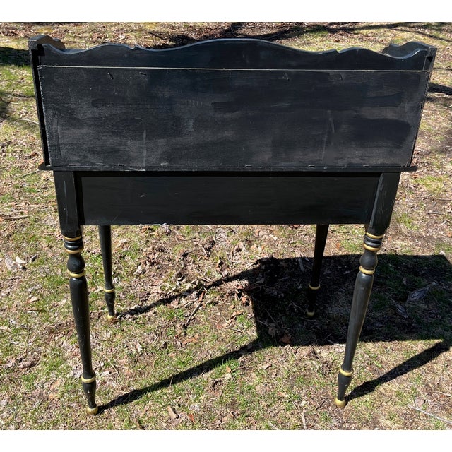 Black Ethan Allen Ladies Writing Desk Hitchcock Style Harvest Stencils For Sale - Image 8 of 11