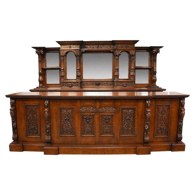 Victorian Hand-Carved Oak Front and Back Pub Bar, 1980 For Sale - Image 12 of 12