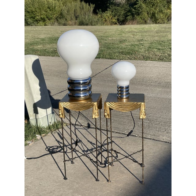 Vintage early Giant Bulb and Small Bulb table lamps by Ingo Maurer produced by DesignM, Germany ca. 1966 White opal glass...