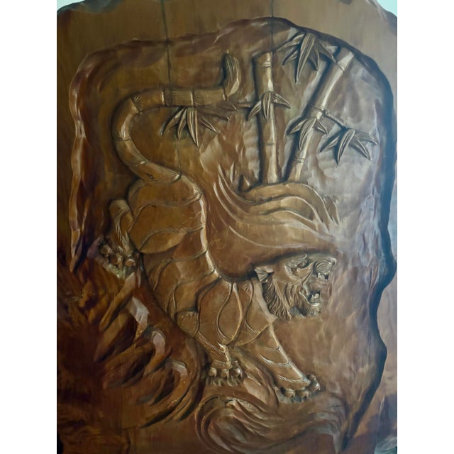 Monumental 5.5-Ft Vintage Hand-Carved Solid Wood Relief Sculpture With Matching Stands. A Family Heirloom, Truly One of a Kind of This Size. For Sale - Image 4 of 12
