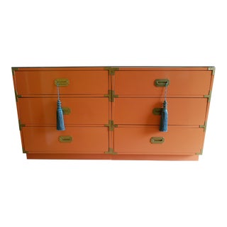 Orange Campaign Style Nightstands - A Pair For Sale