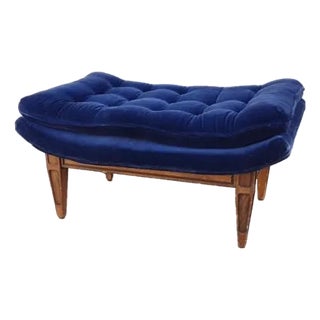 Vintage Mid Century Modern Blue Tufted Ottoman for Castro Convertibles Arden Chair For Sale