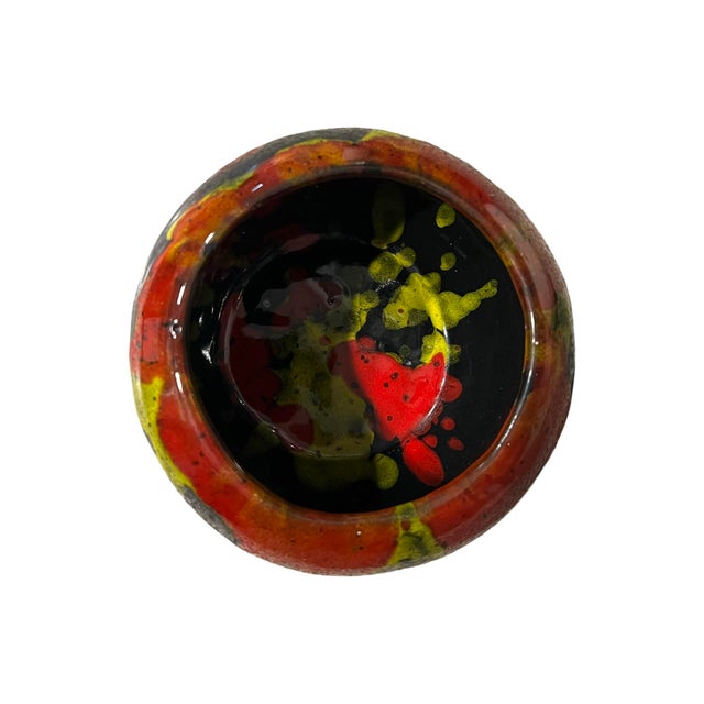 Mid-Century Modern Vintage Mid Century Modern 1960s Studio Pottery Ceramic Vase Planter Drip Lava Fire Glaze For Sale - Image 3 of 7