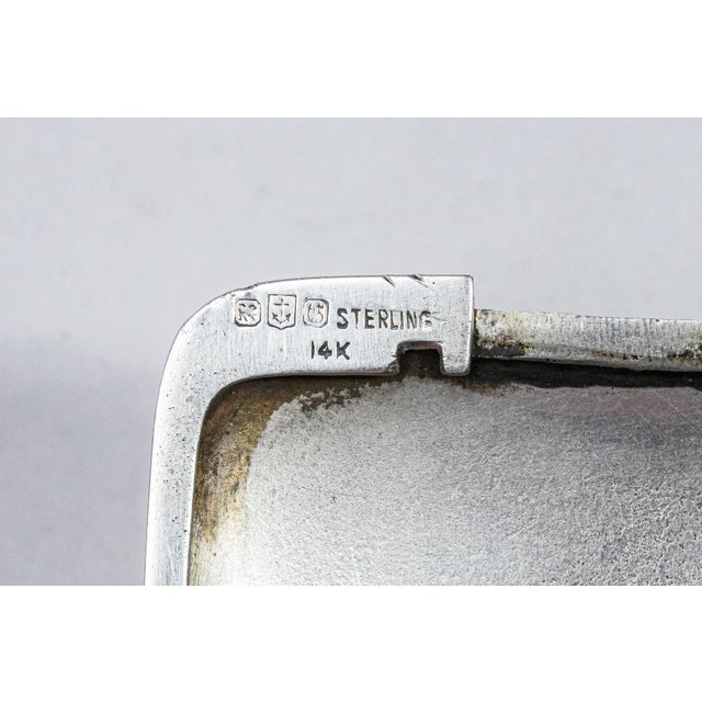 Silver 1920s Art Deco Engine Turned Antique Gorham Sterling Silver 14k Gold Matchbook Holder Case Matches Vesta Tobacciana For Sale - Image 8 of 16