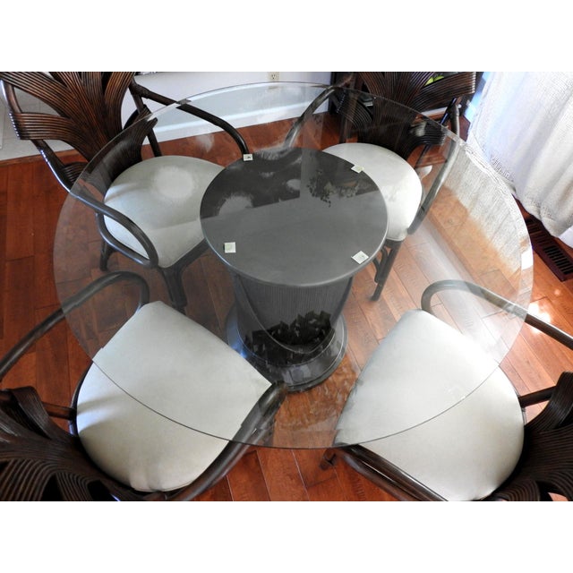Vintage Philippine Rattan & Glass 5-Piece Dining Set With Sculptural Palm Frond Details For Sale In San Francisco - Image 6 of 15