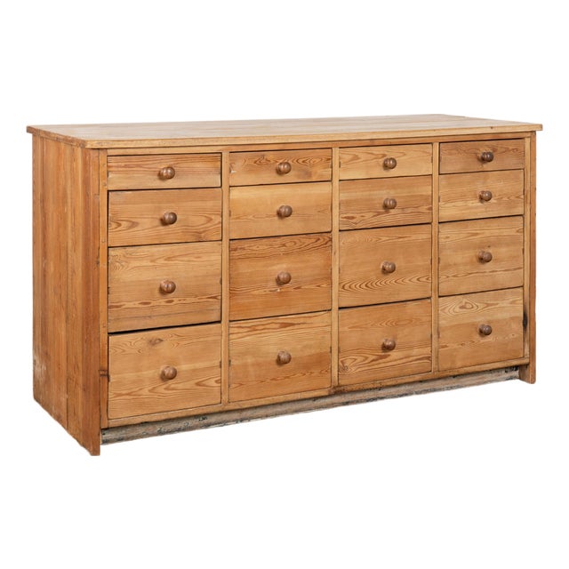19th Century Pine 16 Drawer Apothecary Counter Console For Sale