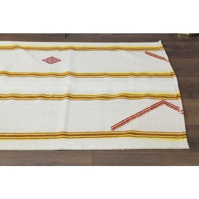 1970s 1970s Vintage Turkish Handmade Wool & Cotton White Runner Rug For Sale - Image 5 of 11