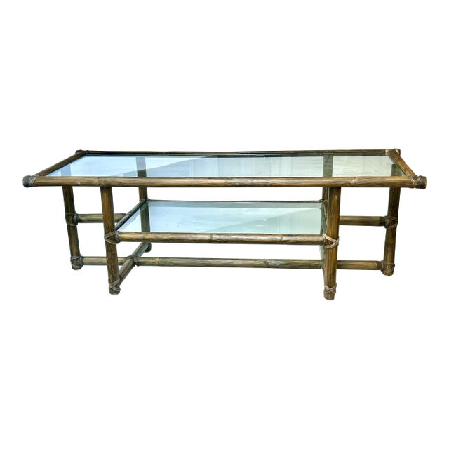 Vintage McGuire Two-Tier Glass Coffee Table, Attributed to Lyda Levi 1960's For Sale