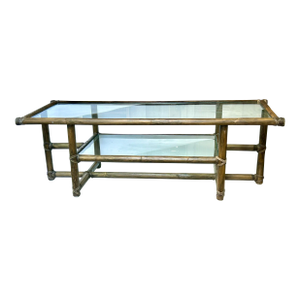 Vintage McGuire Two-Tier Glass Coffee Table, Attributed to Lyda Levi 1960's