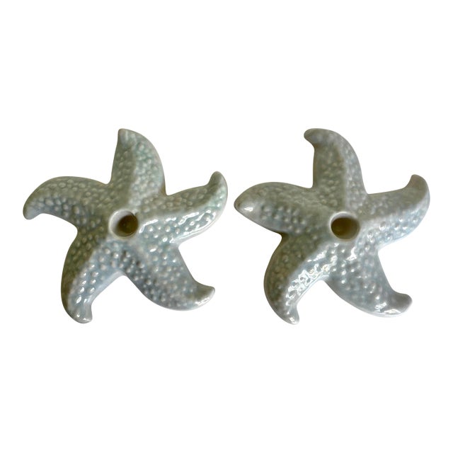 Pair of Mid 20th Century Gonder Pottery Starfish Candle Holders For Sale