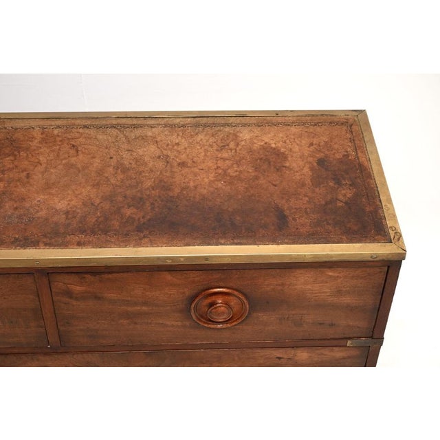 Metal Antique Military Campaign Leather Top Chest of Drawers, 1860s For Sale - Image 7 of 11
