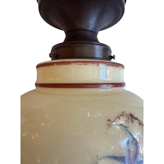 1930s Art Deco Ceiling Light Fixture With Painted Bird and Flower Motif For Sale - Image 9 of 10