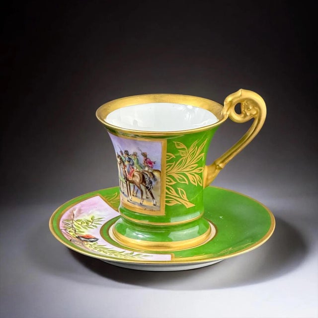 Antique French Hand-Painted Porcelain Cup and Saucer from Befos, 1800s, Set of 2 For Sale - Image 11 of 11