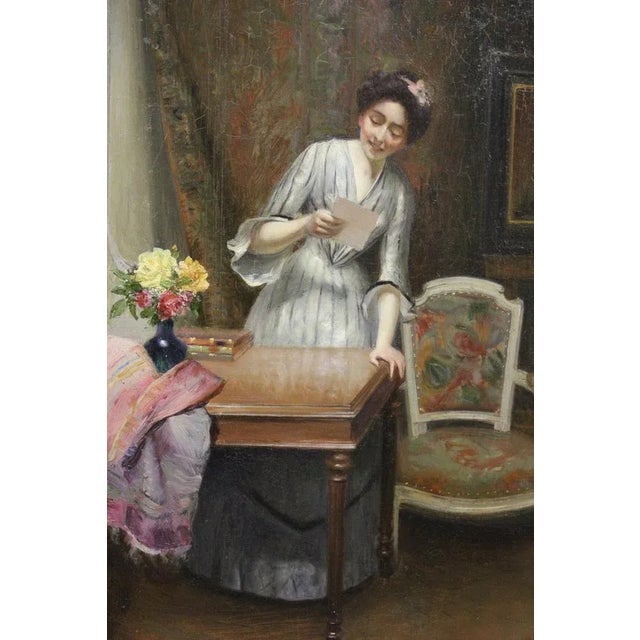 Oil on canvas representing "the woman to the letter" in an interior of the end of the 19th century, dimension without the...