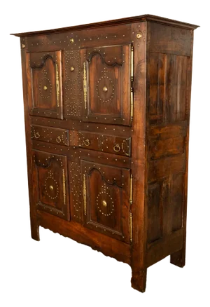 18th Century French Provincial Chestnut Brass Studwork Cabinet Cupboard Ca. 1720