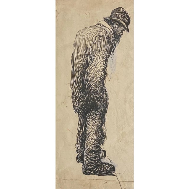 Gabriele Galantara, The Lonely Man, China Ink, 1910s For Sale - Image 3 of 3