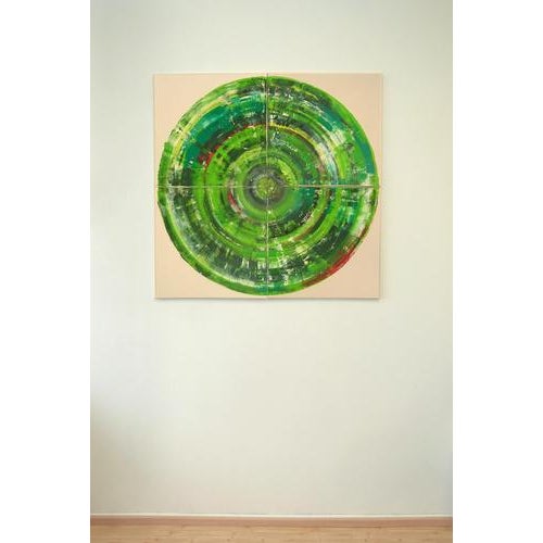 Contemporary Bernhard Lang, Green Circle Quadriptych, Contemporary Painting on Canvases, Set of 4 For Sale - Image 3 of 11