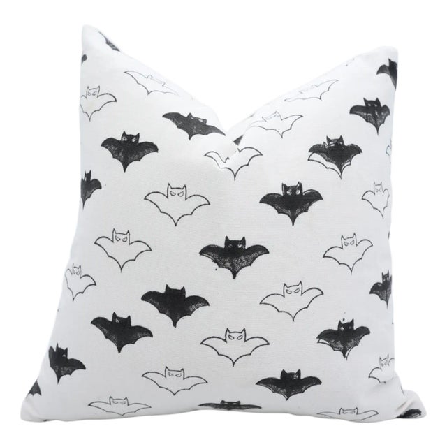 Fabdivine Haunted Harvest VibesHandmade Block Print Pillow Covers for Halloween Size-12x20- Bat For Sale