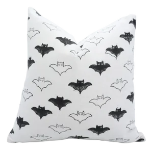 Fabdivine Haunted Harvest VibesHandmade Block Print Pillow Covers for Halloween Size-12x20- Bat