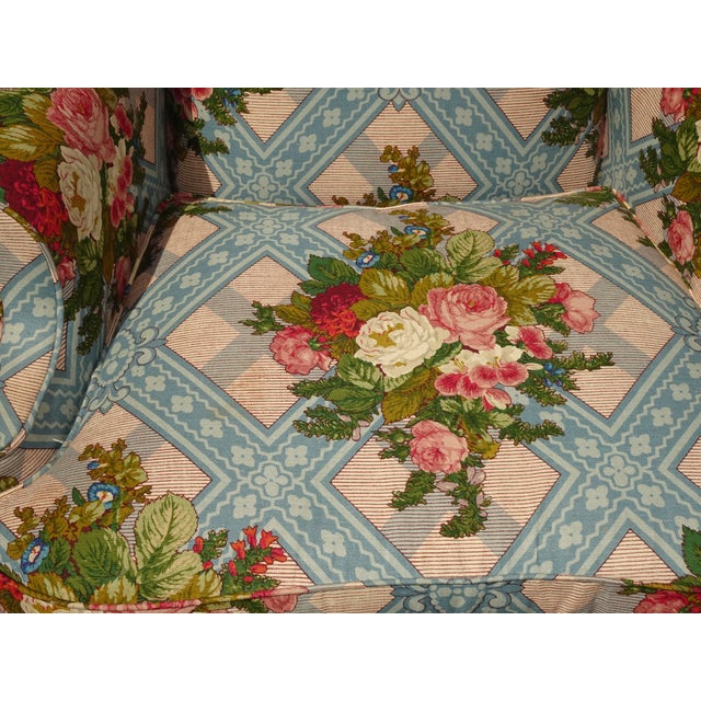 Vintage Hickory French Country Blue Plaid Floral Wingback Chair by Hickory Furn. For Sale - Image 10 of 12