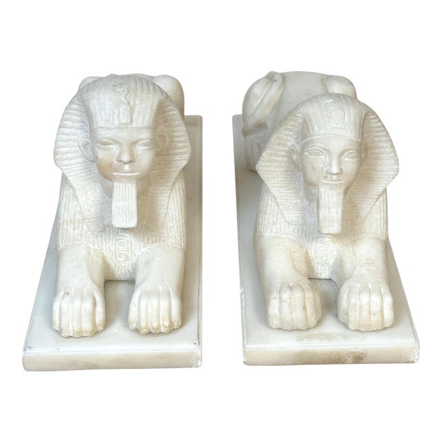 Pair of 19th Century Grand Tour Hand-Carved Marble Sphinx Sculptures For Sale
