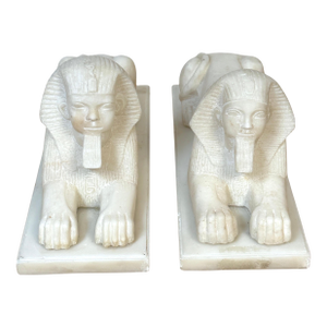 Pair of 19th Century Grand Tour Hand-Carved Marble Sphinx Sculptures