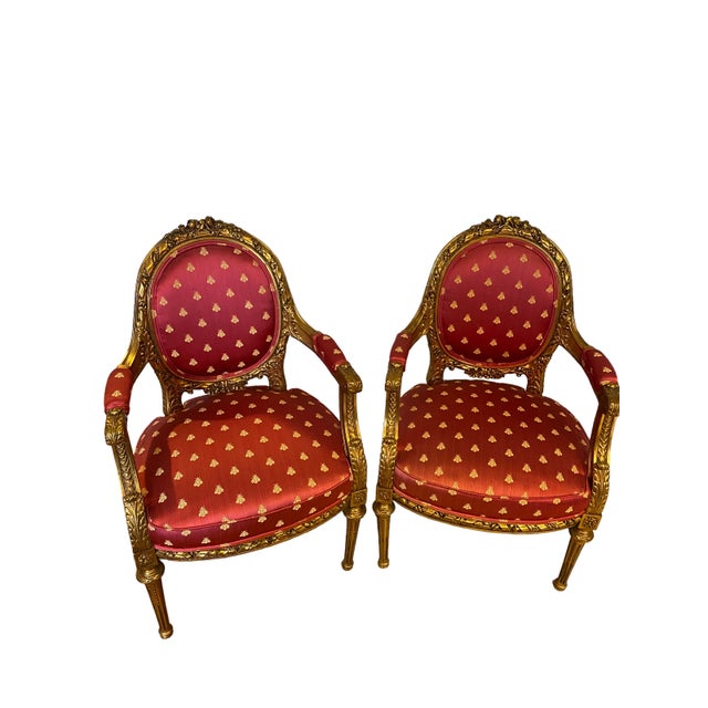 Late 20th Century Pair of French Gilt Louis the XVI Bee Chairs For Sale - Image 12 of 12