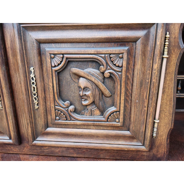 Antique French Brittany Hand-Carved Oak Sideboard, C. 1920s For Sale - Image 10 of 14