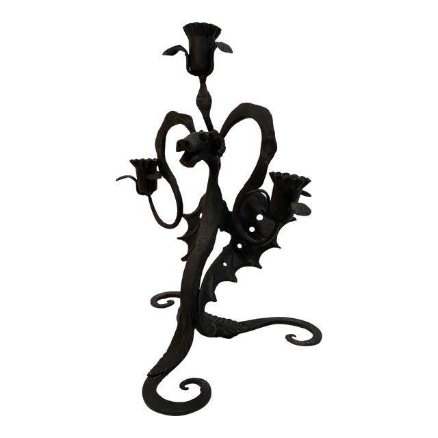 1970s Gothic Style Iron Dragon Candelabra Chairish