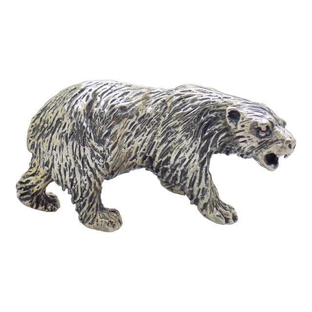 Vintage Italian Handmade Genuine Silver Large and Detailed Bear Figurine Sculpture Miniature For Sale