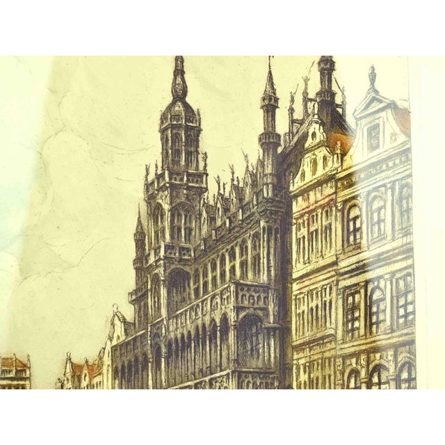 Gothic Early 20th Century Original Signed René Van De Sande Etching "Maison Du Roi" Grand Place Brussels Belgium Etching Print For Sale - Image 3 of 11