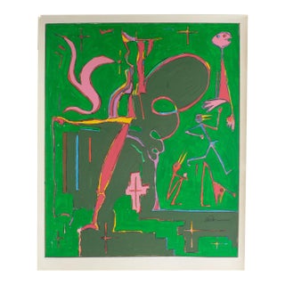 1980s Signed Abstract Mixed Media Painting by Harry Hilson For Sale