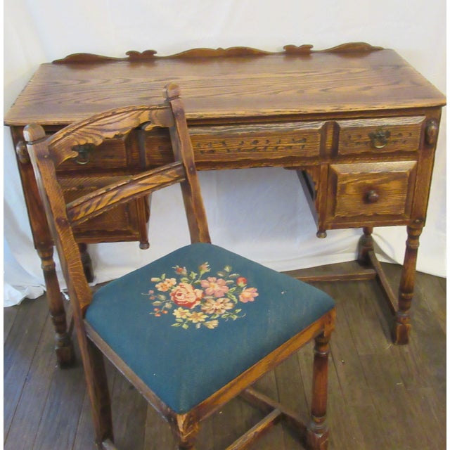 Vintage Mid Century Jamestown Lounge Co. Feudal Oak Desk Set 3 Pieces