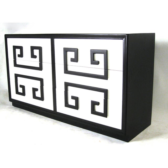 Black James Mont for Kittinger Black and White Greek Key Credenza For Sale - Image 8 of 8