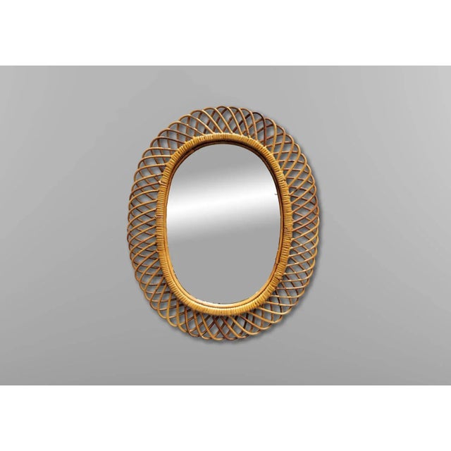 Oval Wicker Wall Mirror, Italy, 1960, in Very Good conditions. Designed 1960 to 1969