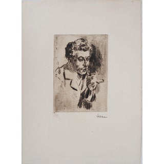 Maximilien Luce, Man with a Cigarette (Portrait of Jean Peské), 1895, Original Signed Etching For Sale