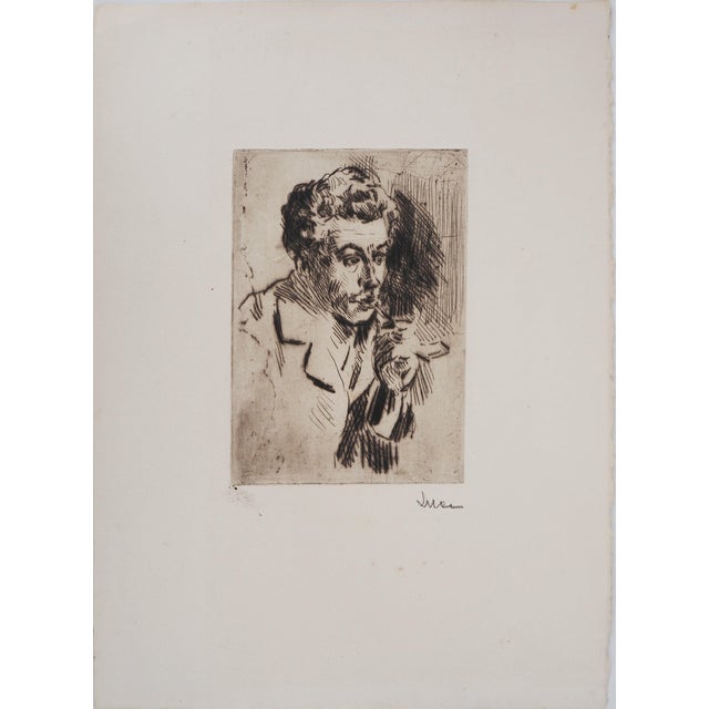 Maximilien Luce, Man with a Cigarette (Portrait of Jean Peské), 1895, Original Signed Etching For Sale