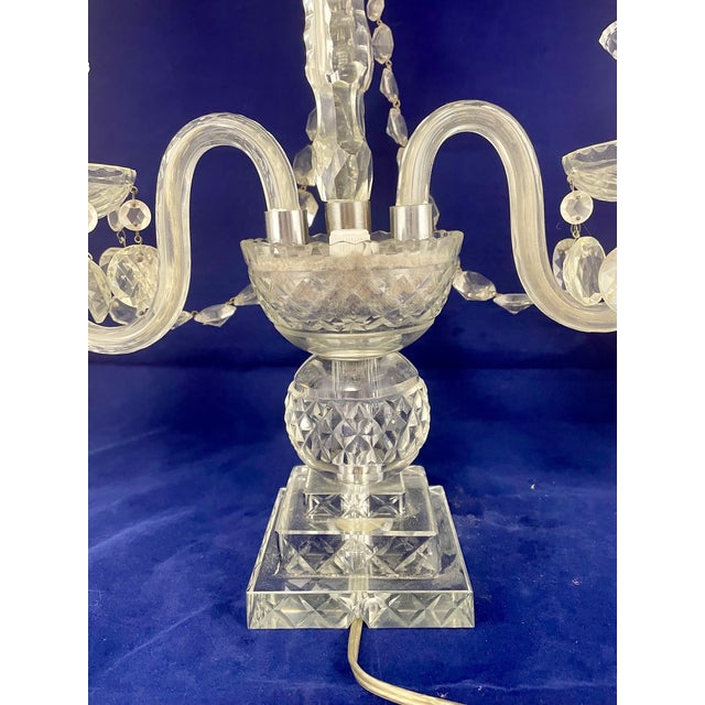 Vintage Pair of Large Regency Style Electrified Crystal Candelabrum For Sale - Image 13 of 18