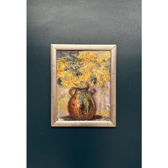 Monica Gilhorn, Vessel with Mimosa, 1950s, Oil on Canvas, Framed For Sale - Image 13 of 13