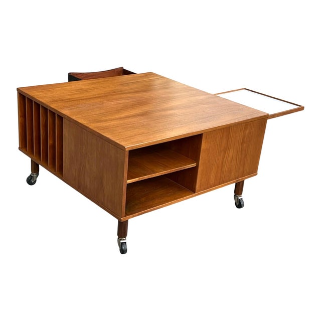 1960s Danish Lovig Square Coffee Table With Drawer, Open Shelves & Original Casters For Sale In Los Angeles - Image 6 of 16