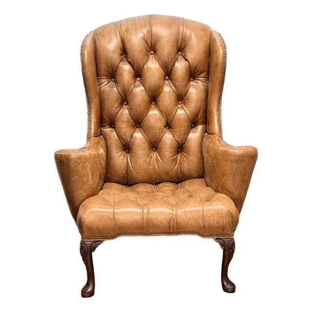 Antique Georgian Leather Wing Chair For Sale