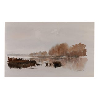 Jacques Noury, By the Lake, Watercolor For Sale