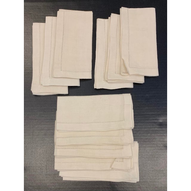 English Vintage 1960s Natural Linen Hemstitch Dinner Napkins, Set 11 For Sale - Image 3 of 3