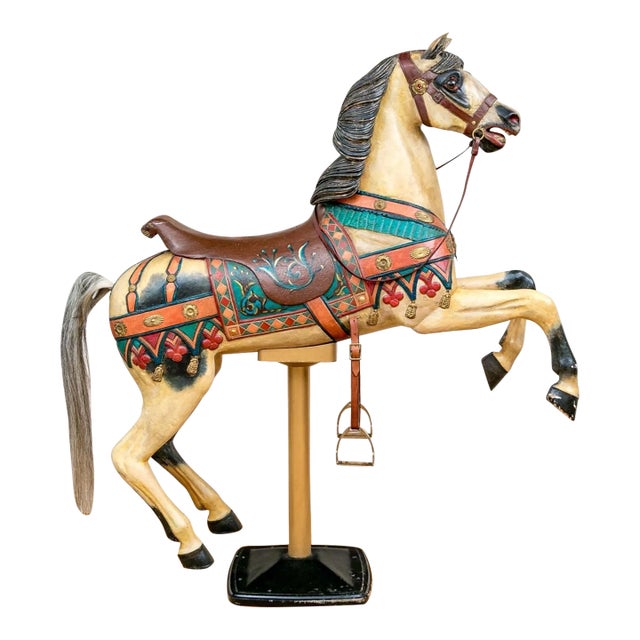 Mid 20th Century Vintage Life-Sized Polychromatic Decorated Carousel Horse For Sale