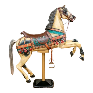 Mid 20th Century Vintage Life-Sized Polychromatic Decorated Carousel Horse