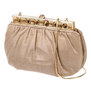 90s Judith Leiber Karung Tiger Eye Gemstone Karung SnakeSkin Day Evening Handbag Gemstones Vintage Shoulder For Sale